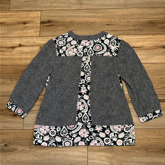 Boden Mollie Mixed Print Blouse SZ 6 Green Floral Polka Dot Pullover 3/4 Sleeve - Picture 9 of 11